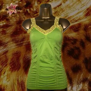 Y2K Lime Green Lace Trim Ruched Cami Top